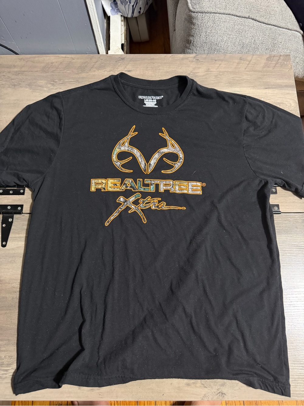 Realtree Black Tee with Gold Logo for mens
